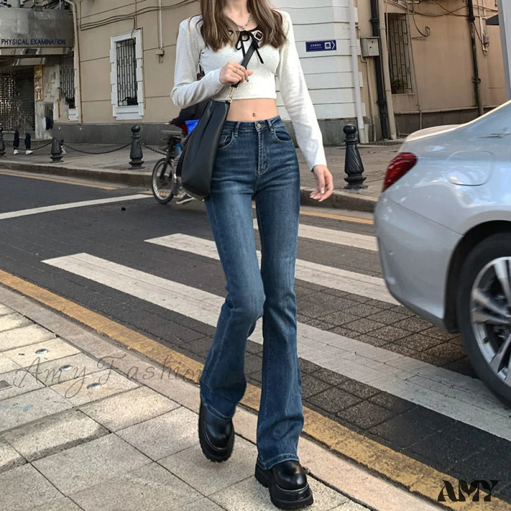 Women's Jodhpurs with Long LengthAmy Fashion - Elastic Fashion Boyfriend Style Denim Pants