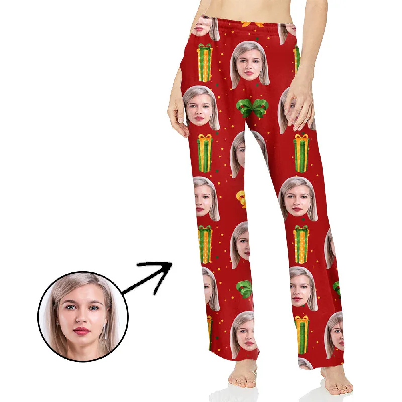 women's pajamas with an adjustable necklineCustom Photo Pajamas Pants For Women Christmas Gift For My Loved One