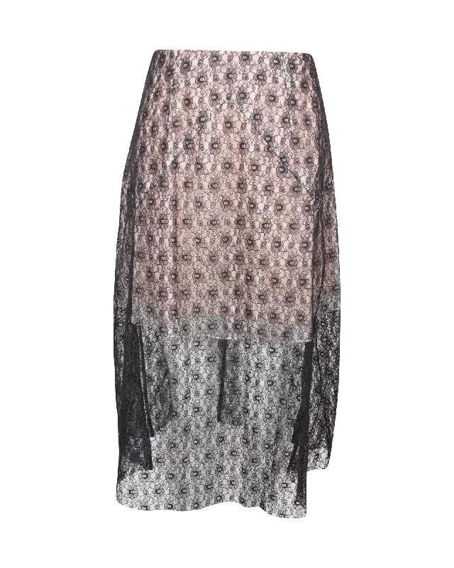 Women's Cozy SkirtsStella McCartney Knee Length Lace Skirt in Black Silk