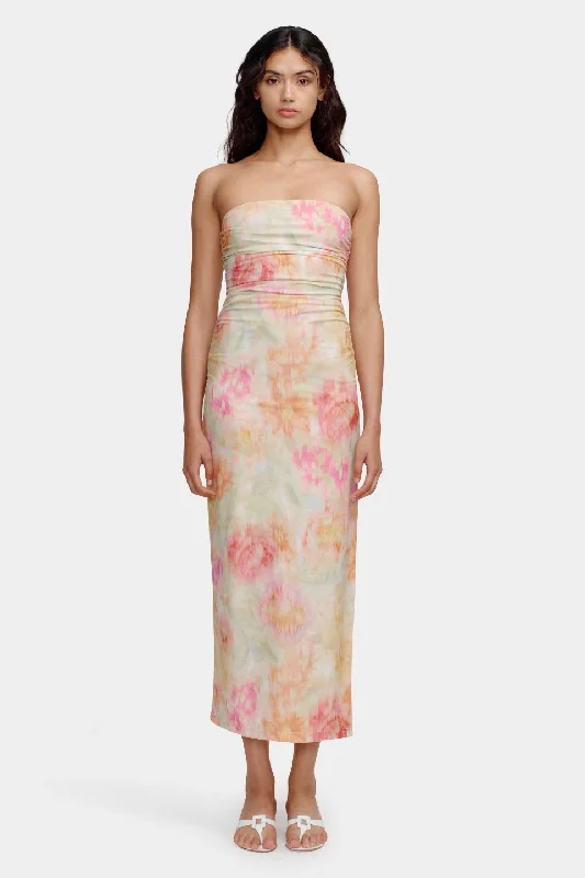 Women's Collarless DressesKeke Hazy Bloom Blush Strapless Midi Dress