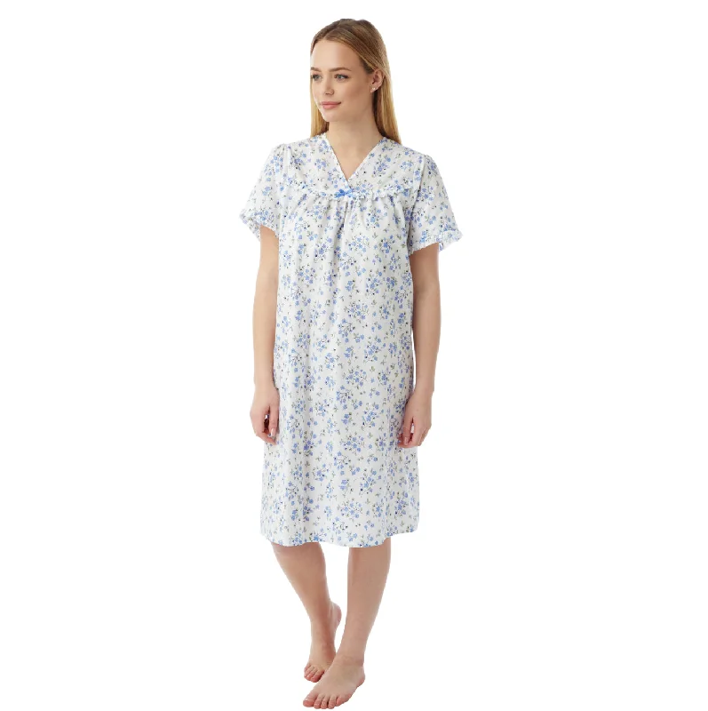 women's pajamas for a relaxing weekendPoly - Cotton Floral Print Short Sleeve Nightdress - Blue - 24/26 - 28/20 only