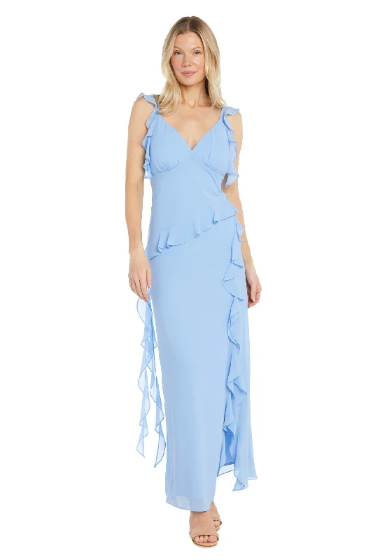 Women's Keyhole Collar DressesR&M Richards 6187 Long Ruffle Formal Maxi Dress