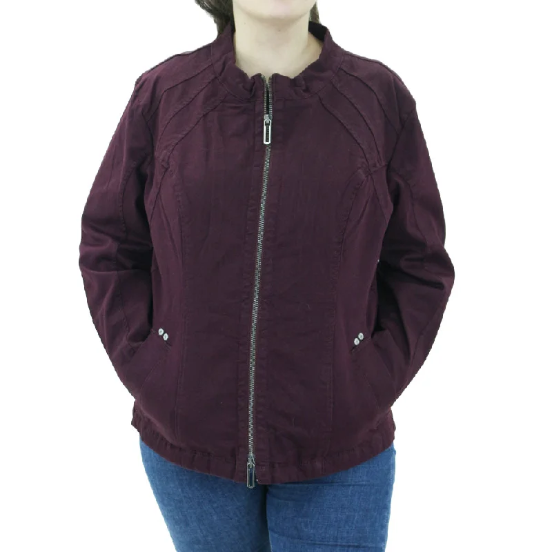 Women's Quilted CoatsWomen's Zipper-Sleeve Denim Jacket,Burgundy