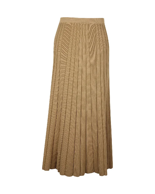 Women's Performance SkirtsSandro Paris Ribbed Pleated Midi Skirt in Khaki Viscose