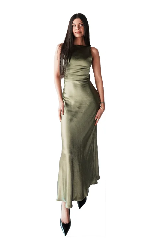 Women's Rounded Collar DressesSeraphine Maxi Dress - Olive