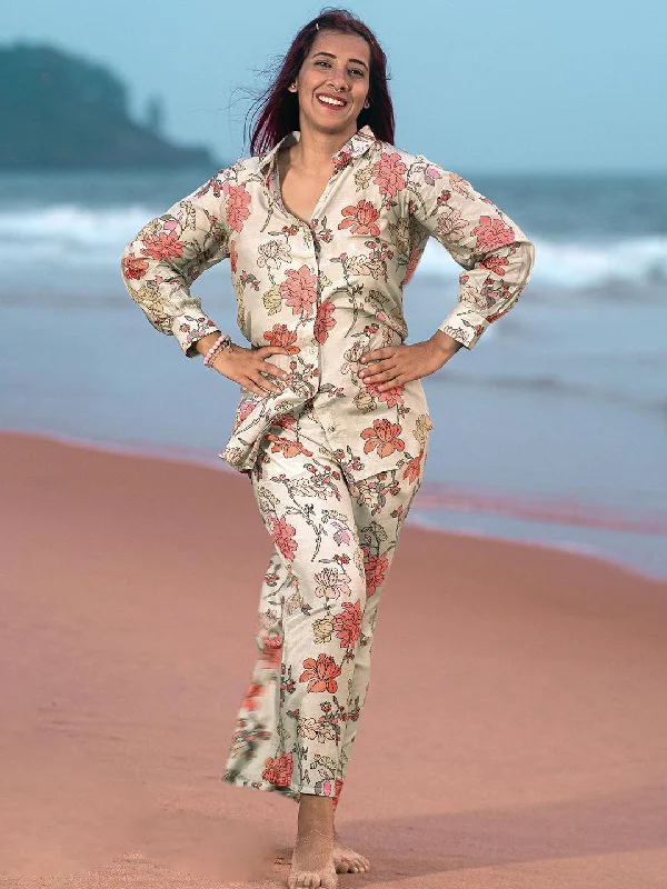 Women's Jumpsuits with Mid-LengthGreen Printed Silk Blend Co-Ords