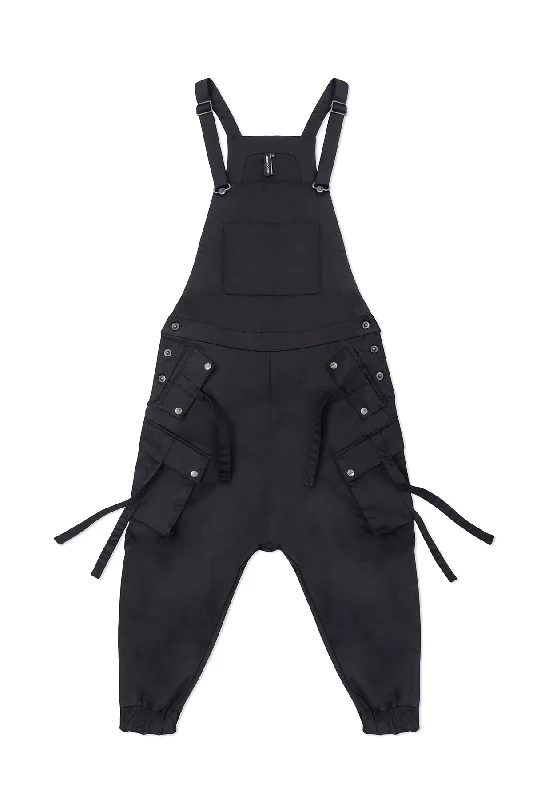 Women's Jumpsuits with Lapel CollarCARGO OVERALLS IN BLACK