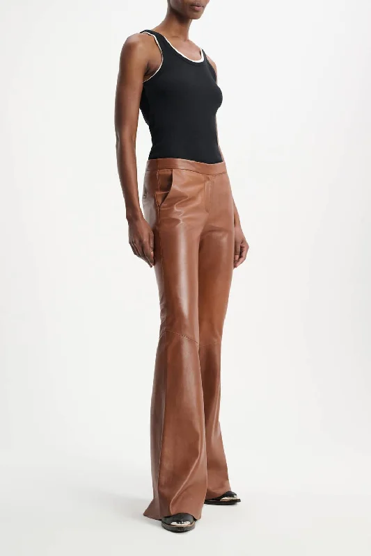 Women's Capri PantsFlare Leg Leather Pant In Caramel