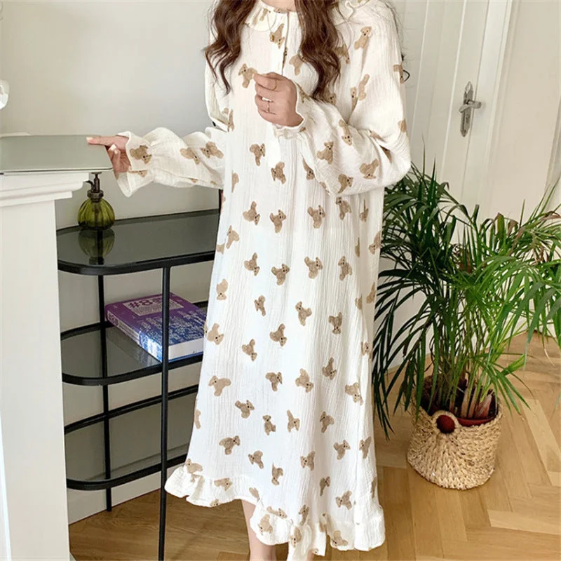 women's short sleeve pajama setsTeddy Bear Print Nightgown