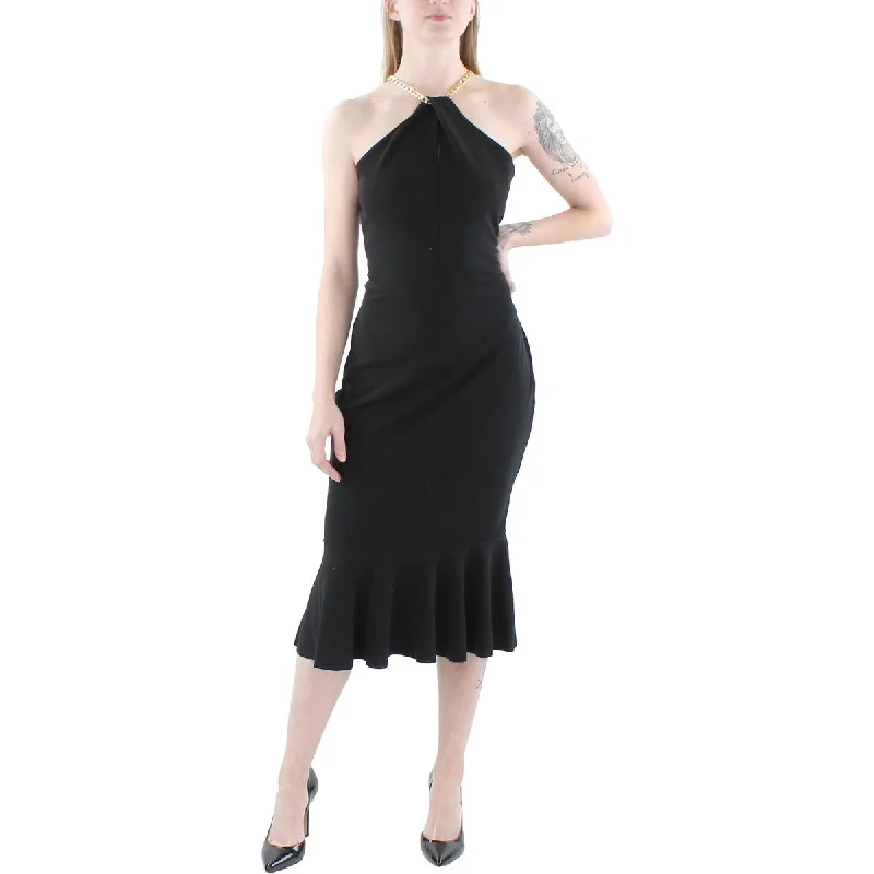 Women's High Collar DressesWomens Halter Chain Neck Bodycon Dress