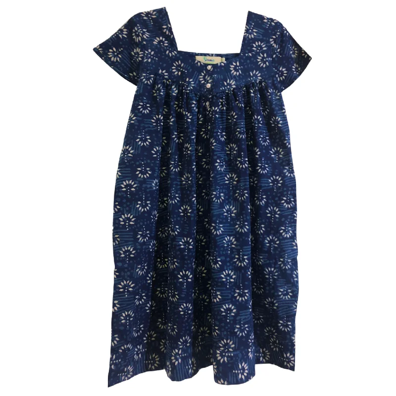 women's pajamas for hot summer nightsButton-neck cap sleeve nightie - Indigo