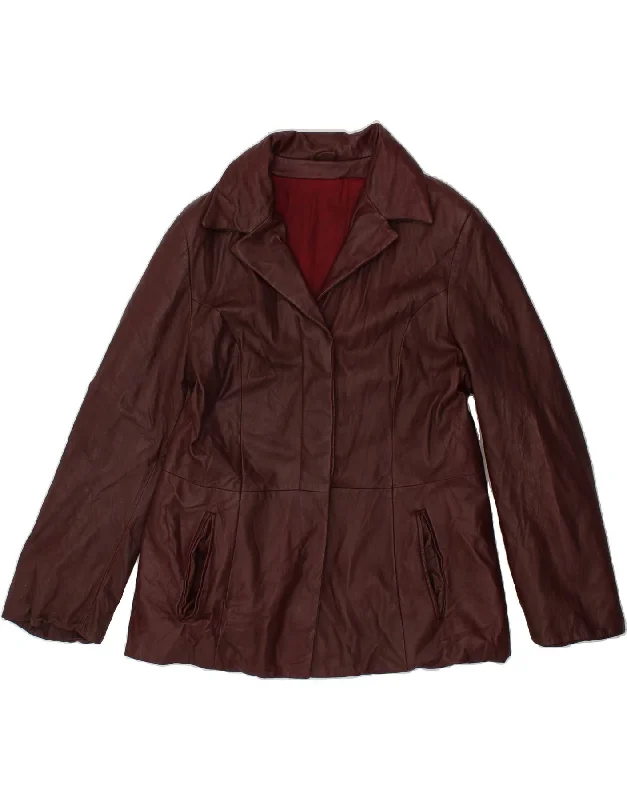 Women's Coats with Fur Trimmed ZipperVINTAGE Womens Leather Jacket UK 14 Medium Burgundy Leather