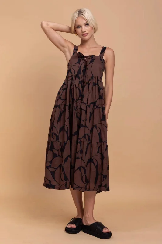 Women's Boat Collar DressesKiss Me Again Black Chocolate Floral Midi Dress