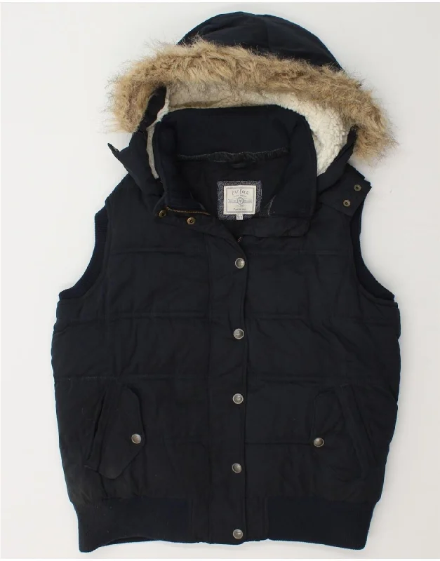 Women's Coats with Fur Trimmed ZipperFAT FACE Womens Hooded Padded Gilet UK 16 Large  Navy Blue Polyester