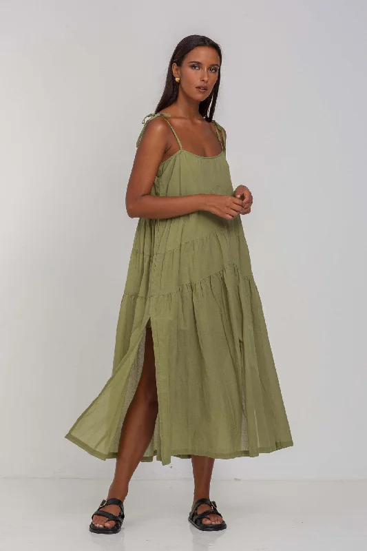 Women's Boat-Neck DressesWhen Time Stood Still Crispy Moss Midi Dress