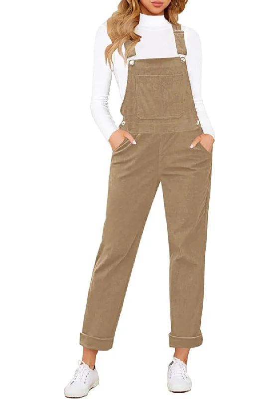 Women's Jumpsuits with PocketsKhaki Womens Overalls Corduroy Bib Adjustable Straps Fashion Jumpsuit Overall for Women with Pocket