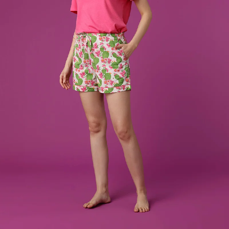 women's pajamas with elastic waistbandsCactus Flower Shorts