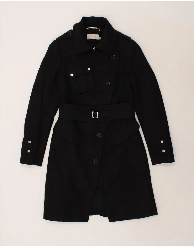 Women's Windbreaker CoatsKAREN MILLEN Womens Belted Chesterfield Coat UK 10 Small Black Cotton