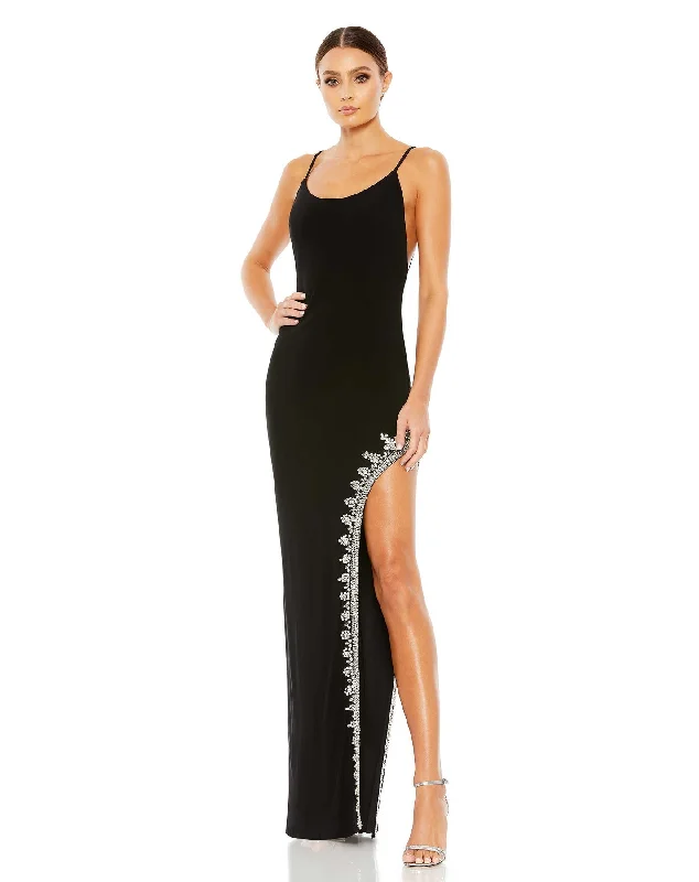 Women's Sweetheart Collar DressesRhinestone Encrusted Side Slit Cami Bodycon Gown