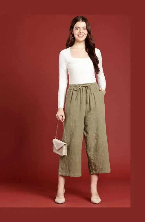 women's pajamas with a touch of luxuryThe Hunter Olive Women Wide Leg Pant