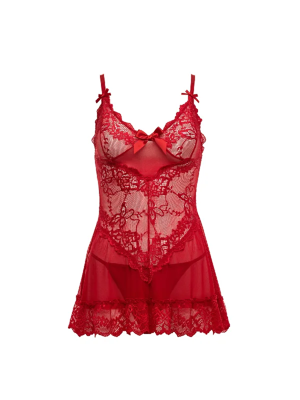 women's pajamas for lounging around the houseRed Lacey Babydoll Set