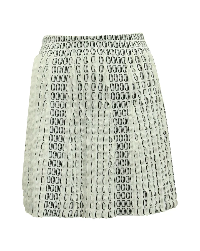 Women's Compression SkirtsAlaia Knit Skirt with Vertical Frills in White Viscose