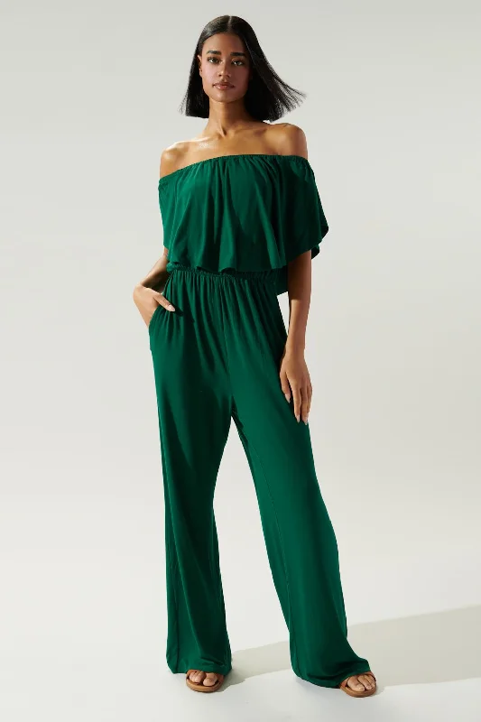 Women's Jumpsuits with Wide CollarSharpay Jersey Knit Off The Shoulder Jumpsuit | Emerald