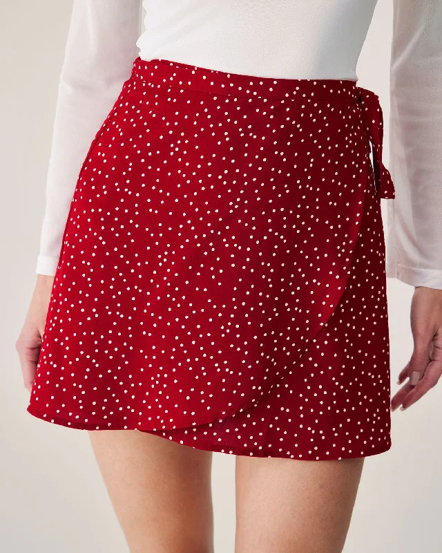 Women's Textured SkirtsRed Polka Dot Wrap Mini Skirt