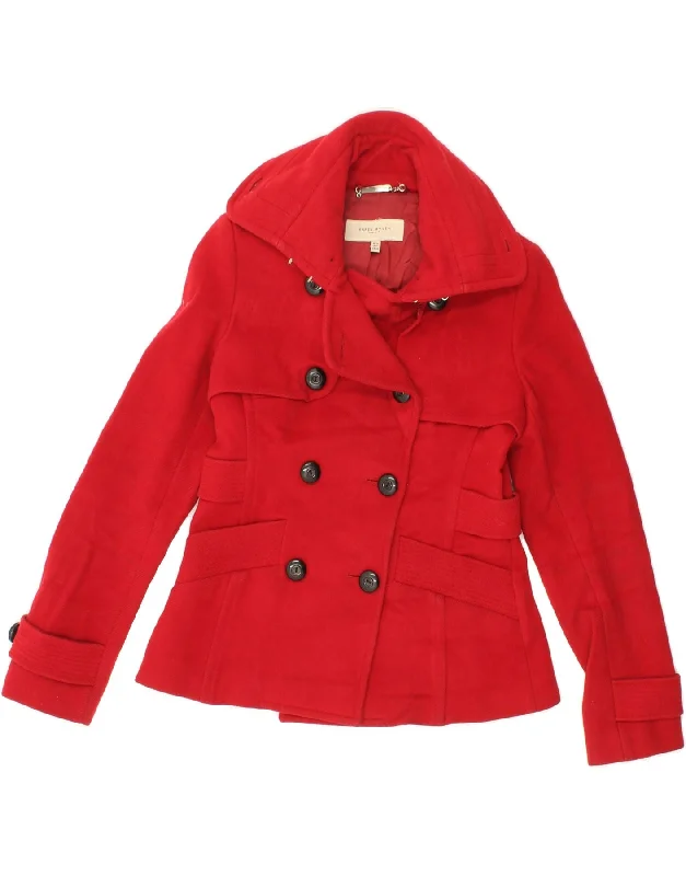 Women's Coats with Fur Trimmed SleevesKAREN MILLEN Womens Pea Coat UK 10 Small Red Wool