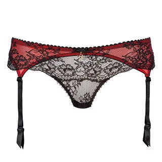 racerback sports braBolero Krajkové String panty kalhotky s podvazky - černo/červená