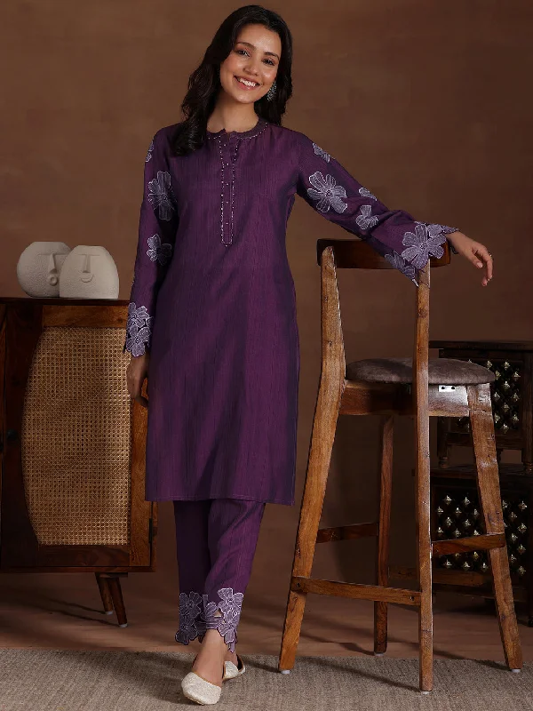 Women's Jumpsuits with Asymmetrical HemWine Embroidered Silk Blend Co-Ords