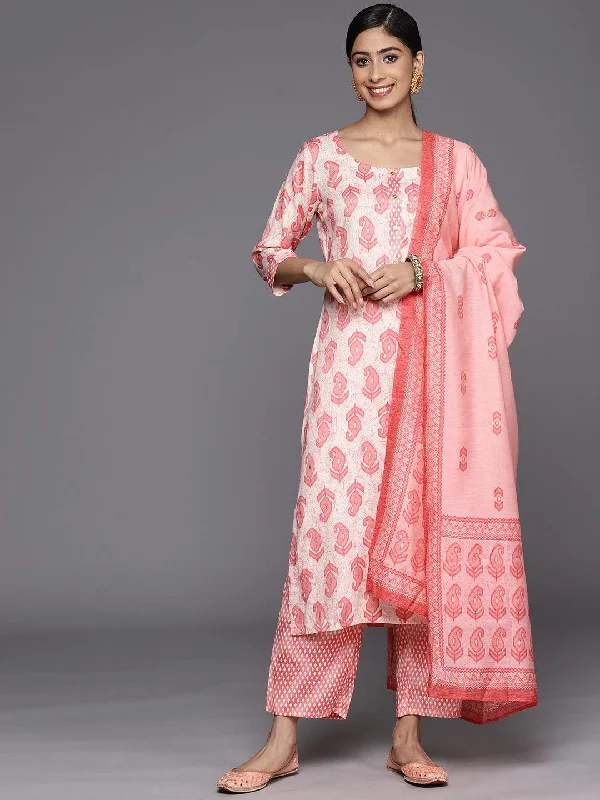 Women's Jumpsuits with Ankle LengthOff-White Printed Rayon Straight Kurta With Trousers & Dupatta