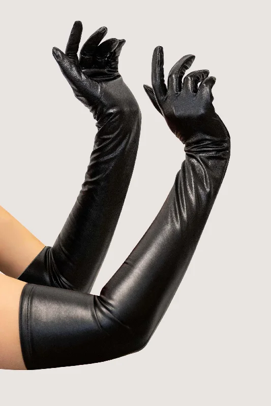 women's pajamas with a subtle shimmerBlack Vegan Leather Gloves