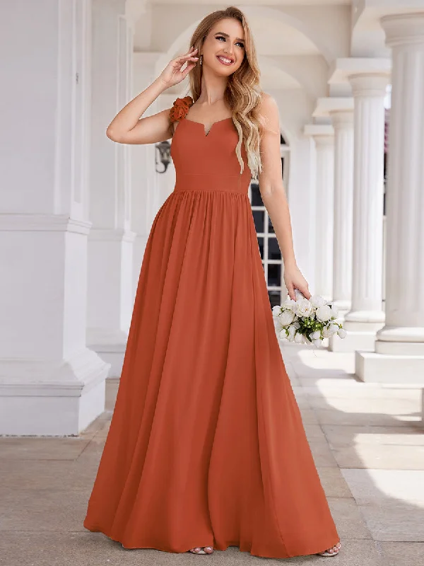 Women's Shawl Collar DressesElegant V-Neck Floral Strap Bodycon Chiffon Wholesale Bridesmaid Dress