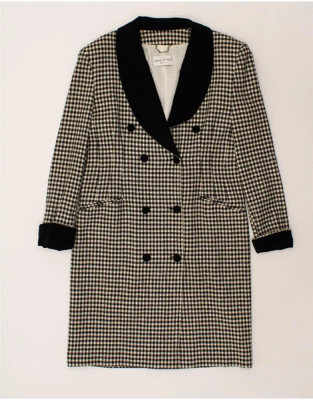 Women's Long CoatsVINTAGE Womens Double Breasted Coat IT 48 XL Grey Houndstooth Wool