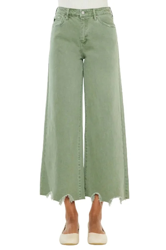 Women's Jodhpurs with Peter Pan CollarHigh Rise Cropped Wide Leg Jean In Olive