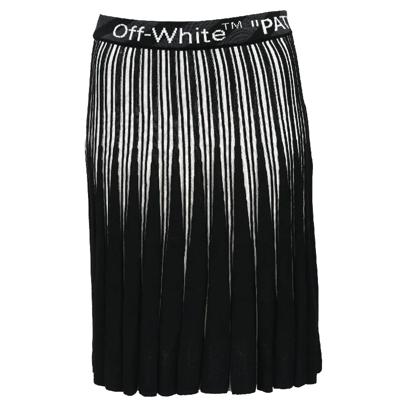 Women's Frayed Hem SkirtsOff-White Logo-Waistband Pleated Skirt In Black Viscose