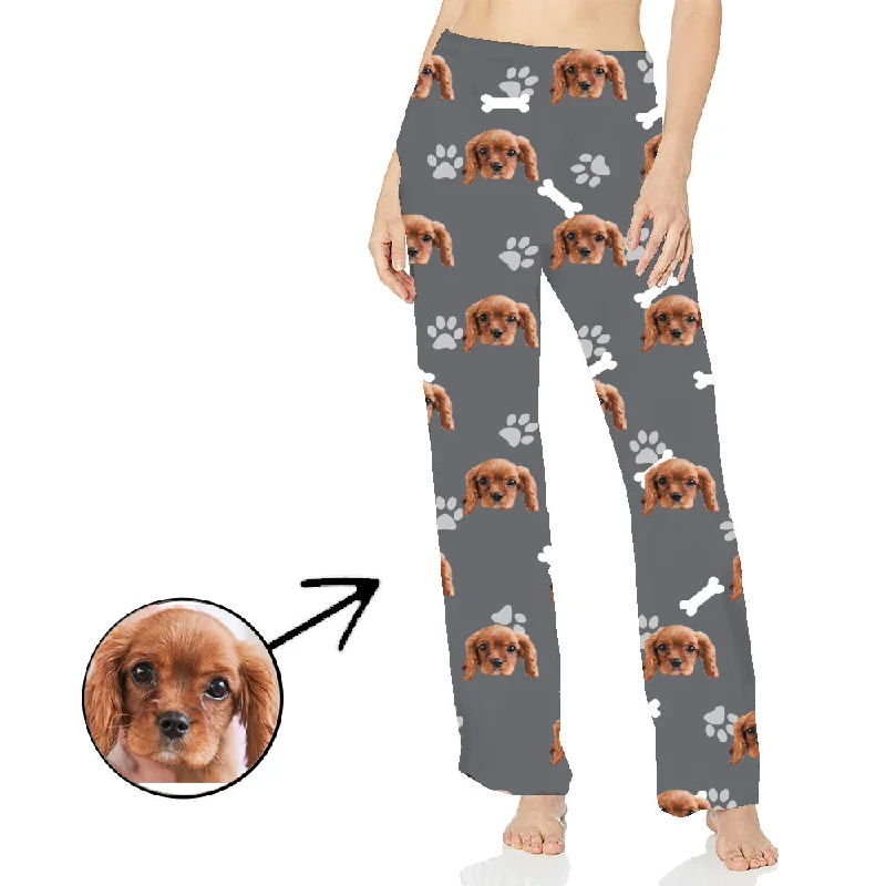 women's pajamas for everyday loungingCustom Photo Pajamas Pants For Women Dog Footprint Long Sleeve