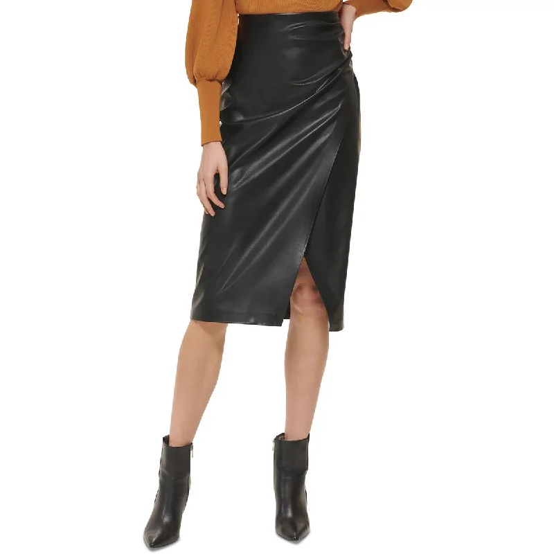 Women's Knit SkirtsWomens Faux Leather Midi A-Line Skirt