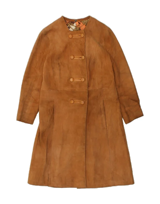 Women's Parka CoatsVINTAGE Womens Suede Double Breasted Coat UK 10 Small Brown