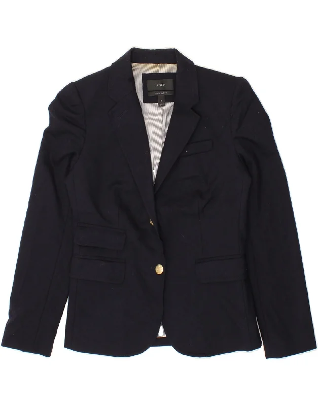 Women's Coats with Fur Trimmed PocketsJ. CREW Womens Schoolboy 2 Button Blazer Jacket US 0 XS Navy Blue Wool