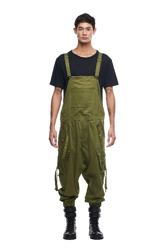 Women's Jumpsuits with Wide CollarCARGO OVERALLS IN GREEN