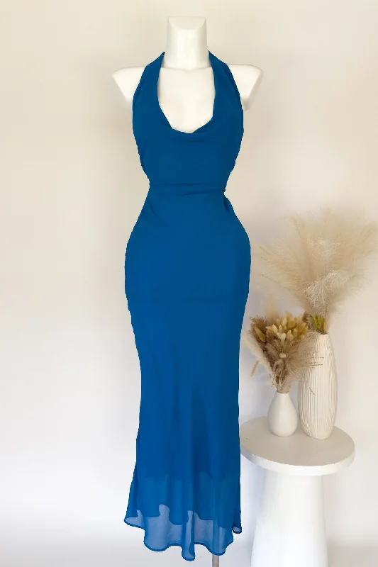 Women's High-Neck DressesBlue Maxi Dress - SAMPLE SALE