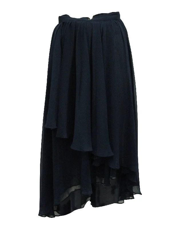 Women's Elegant SkirtsAlice + Olivia Layered Asymmetrical Maxi Skirt in Navy Blue Polyester