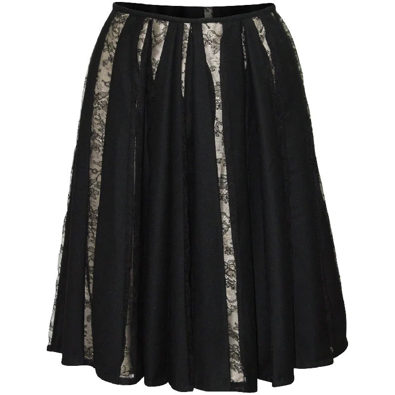 Women's Mesh SkirtsDries Van Noten Pleated Lace Midi Skirt in Black Wool