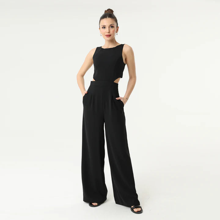 Women's Jumpsuits with Mandarin CollarCross Cut Out Sleeveless Jumpsuit | Black