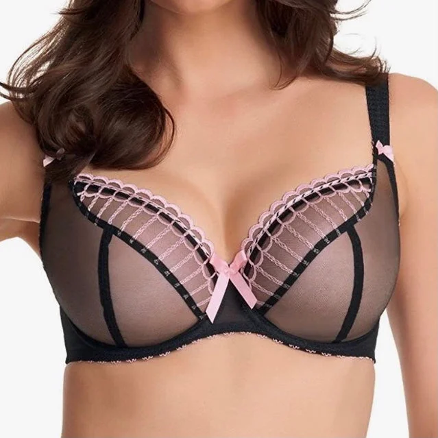 plus-size demi-cup bra with lace overlayArabella Plunge Bra