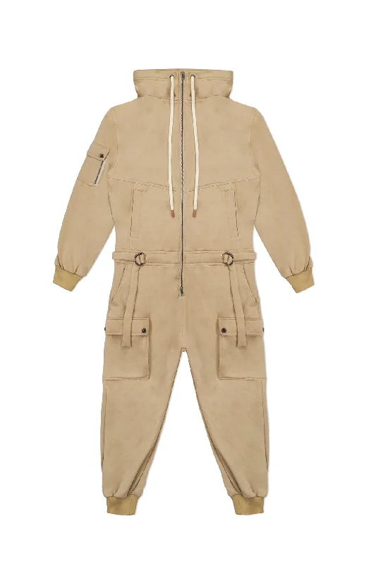 Women's Jumpsuits with Shawl CollarFLEECE JUMPSUIT IN TAN