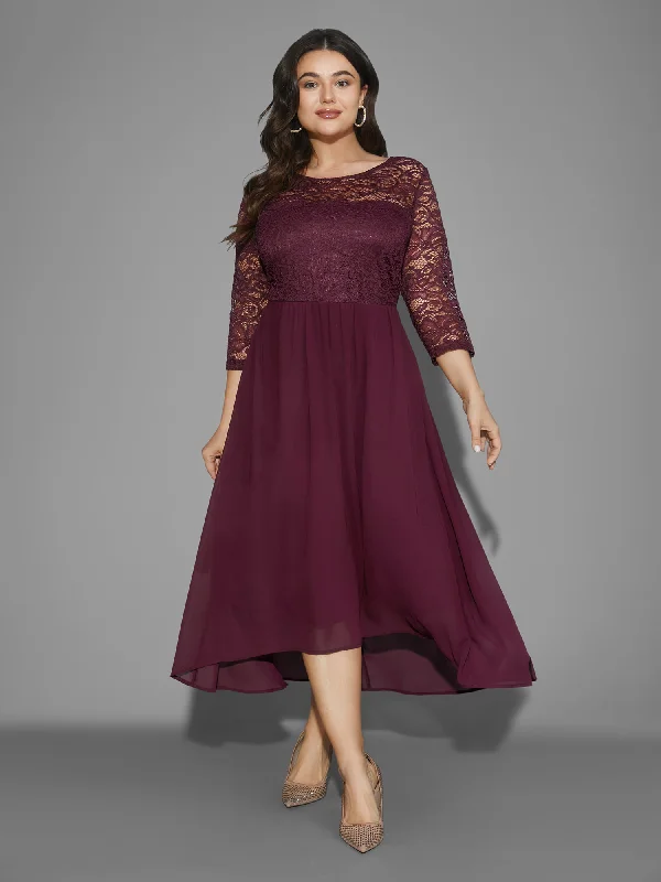 Women's Sweetheart-Back DressesCrochet Lace High Low Hem Midi Dress