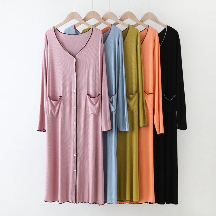 women's pajamas for everyday loungingLong Sleeve Button Down Modal Nightgown